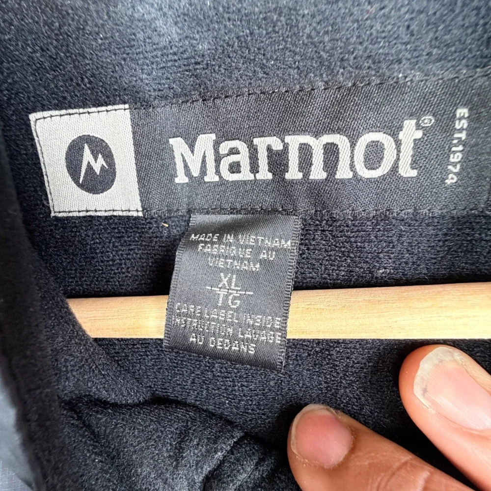 Marmot Full Zip Fleece Lined Vest XL Black Ripstop Shell Outdoor Hiking